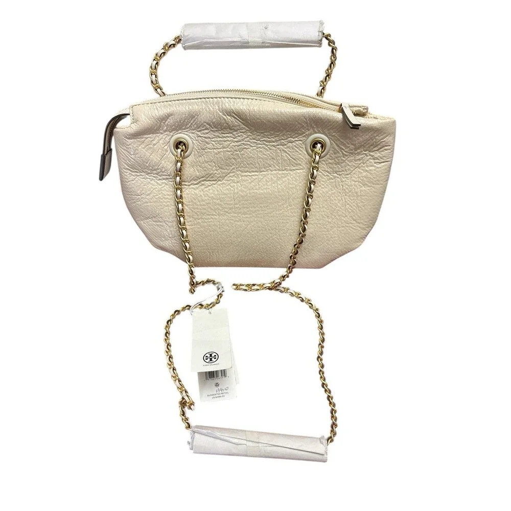 Tory Burch Small Ella Crinkle Chain Convertible Crossbody Bag Color Oats New